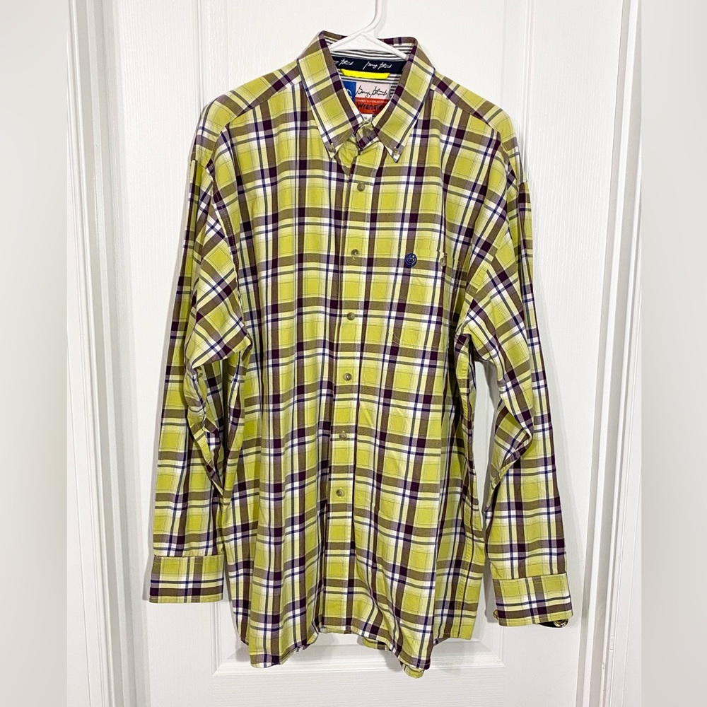George Strait Cowboy Cut Collection by Wrangler Plaid Shirt Green Men’s XL